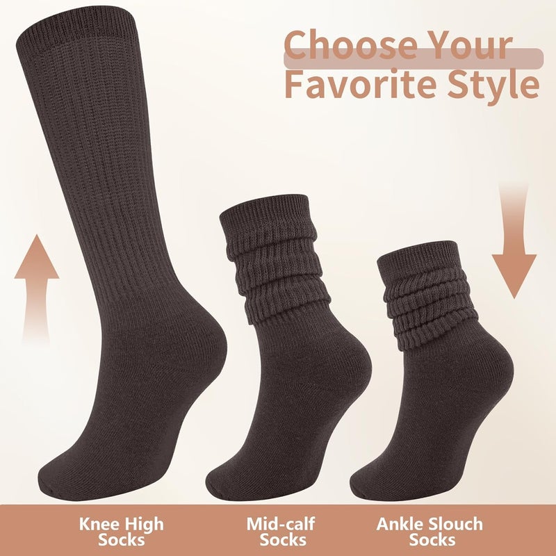 Socksfad Store Slouchy Boot Socks for Women, Soft Knit Scrunch Knee High Long Socks 4 Pairs 6-12 - Image 3